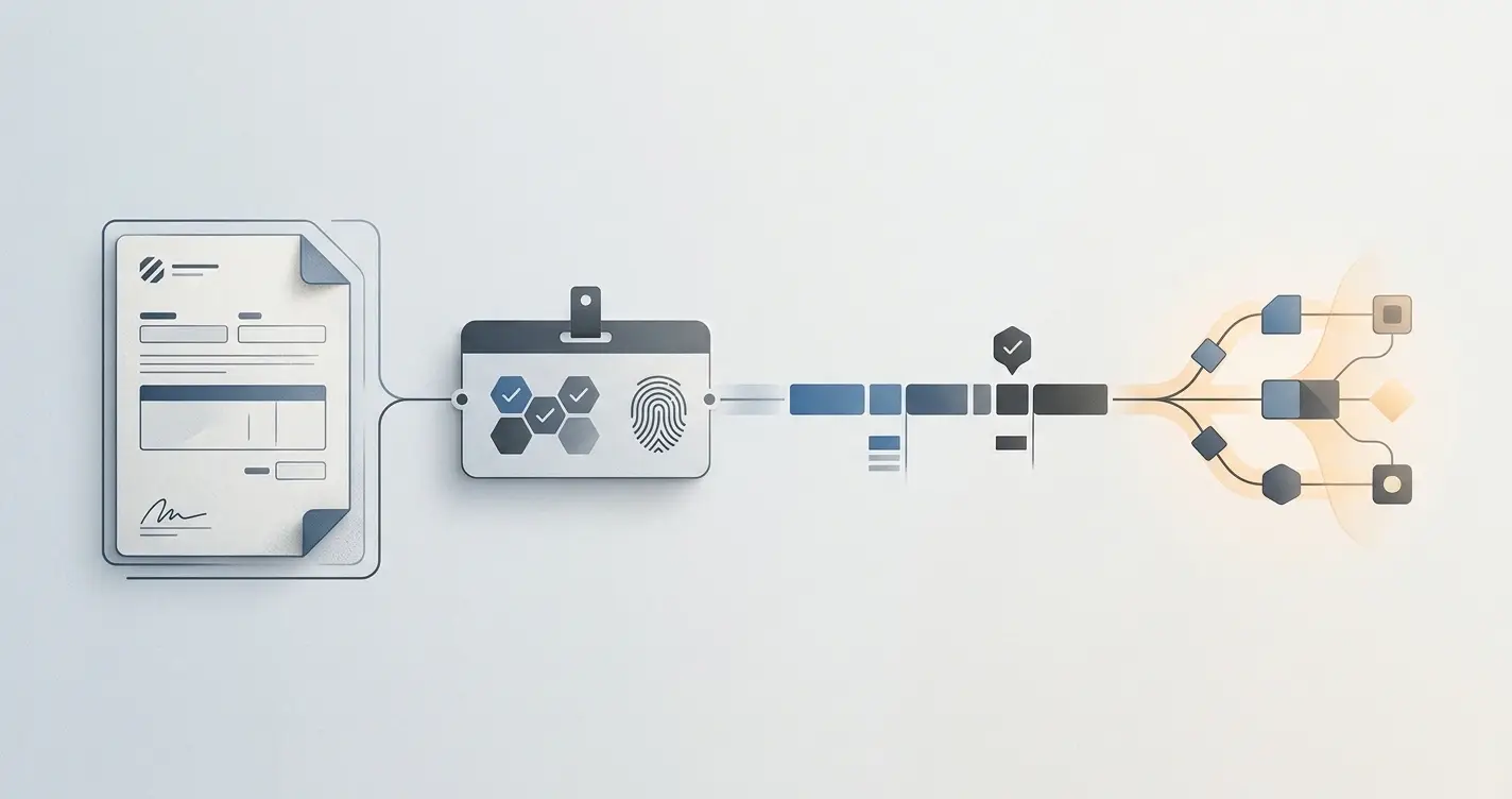 Neutrale illustratie van een opnameproces met verificatie, limieten en bankverwerking bij SpinDog