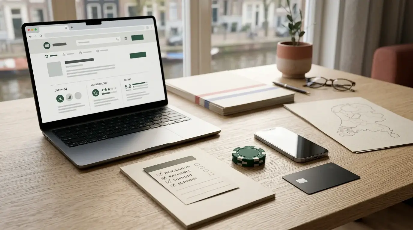 Redactionele illustratie van een online casino review met Nederlandse context
