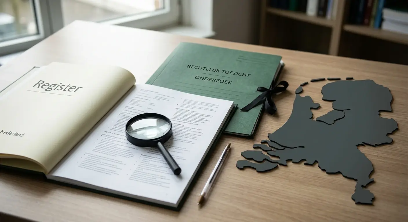Redactionele illustratie van Nederlandse regelgeving en een vergunningenregister